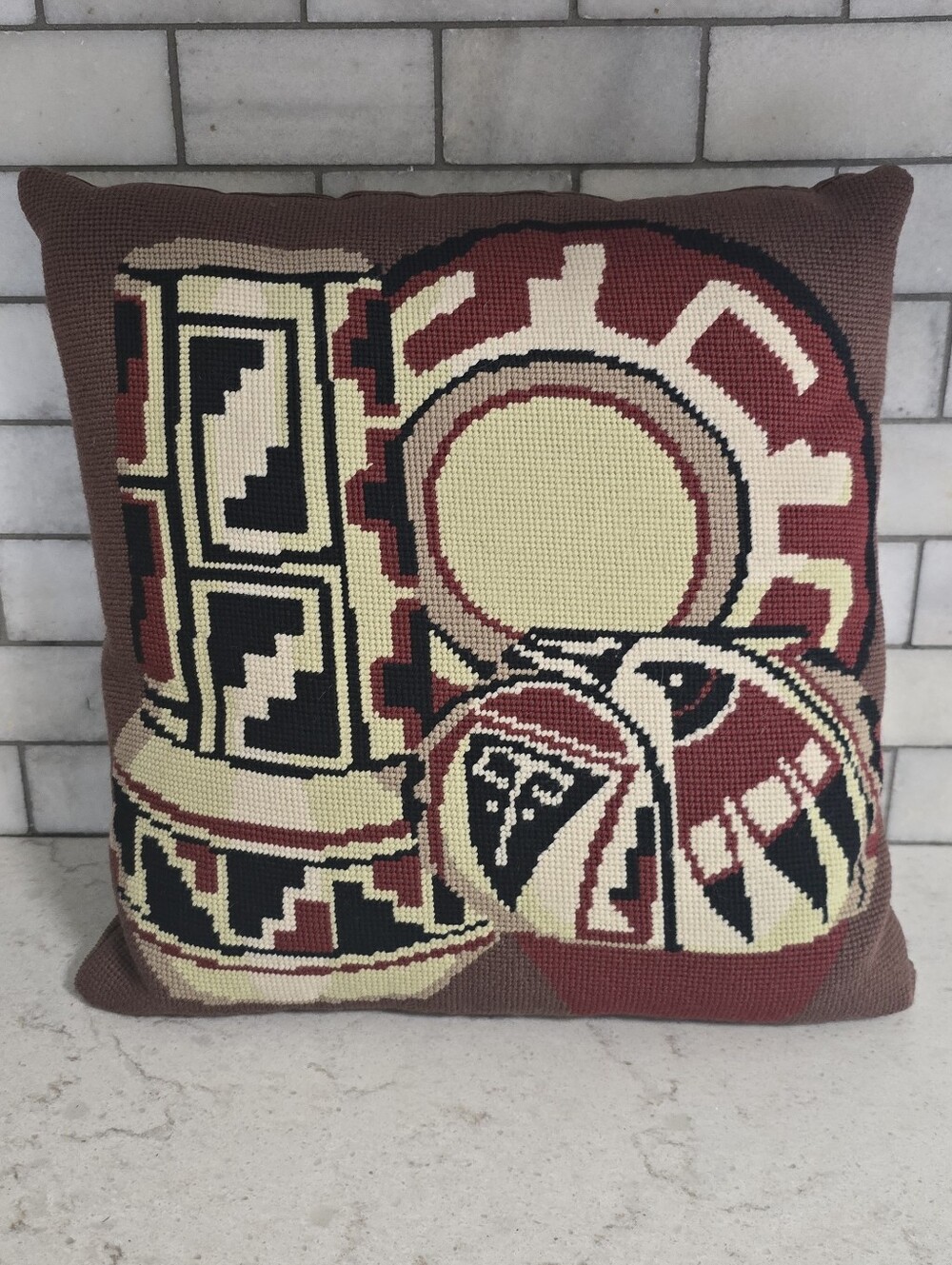Vintage Southwest Native Pottery Pattern Needpoint Pillow